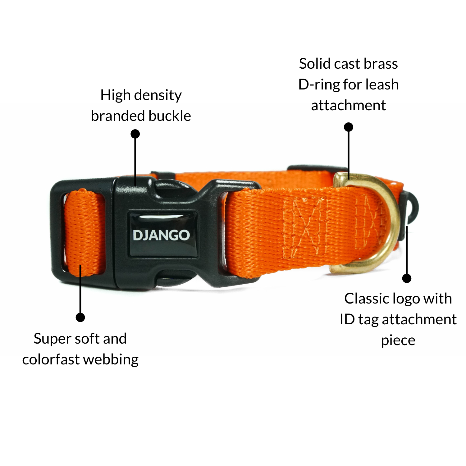 DJANGO Adventure Dog Collar in Sunset Orange - Modern, durable, and stylish collar for small and medium dogs and puppies with solid cast brass hardware - djangobrand.comDJANGO Adventure Dog Collar in Sunset Orange - Modern, durable, and stylish collar for small and medium dogs and puppies with solid cast brass hardware - djangobrand.com