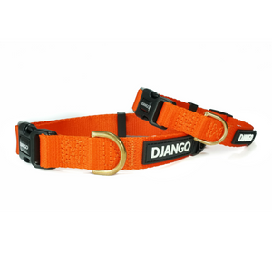 DJANGO Adventure Dog Collar in Sunset Orange - Modern, durable, and stylish collar for small and medium dogs and puppies with solid cast brass hardware - djangobrand.com