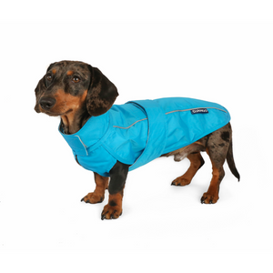 DJANGO City Slicker All-Weather Water-Repellent and Windproof Dog Jacket, Dog Raincoat and Dog Winter Coat in Topaz Blue - djangobrand.com